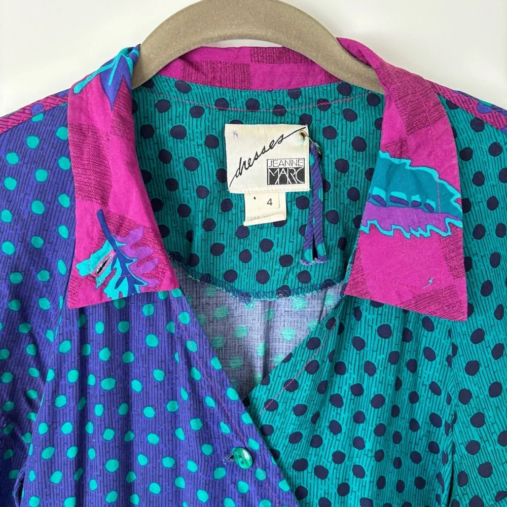 Jeanne Marc Iconic Vintage 80s Colorful Long Sleeve Dress Size 4